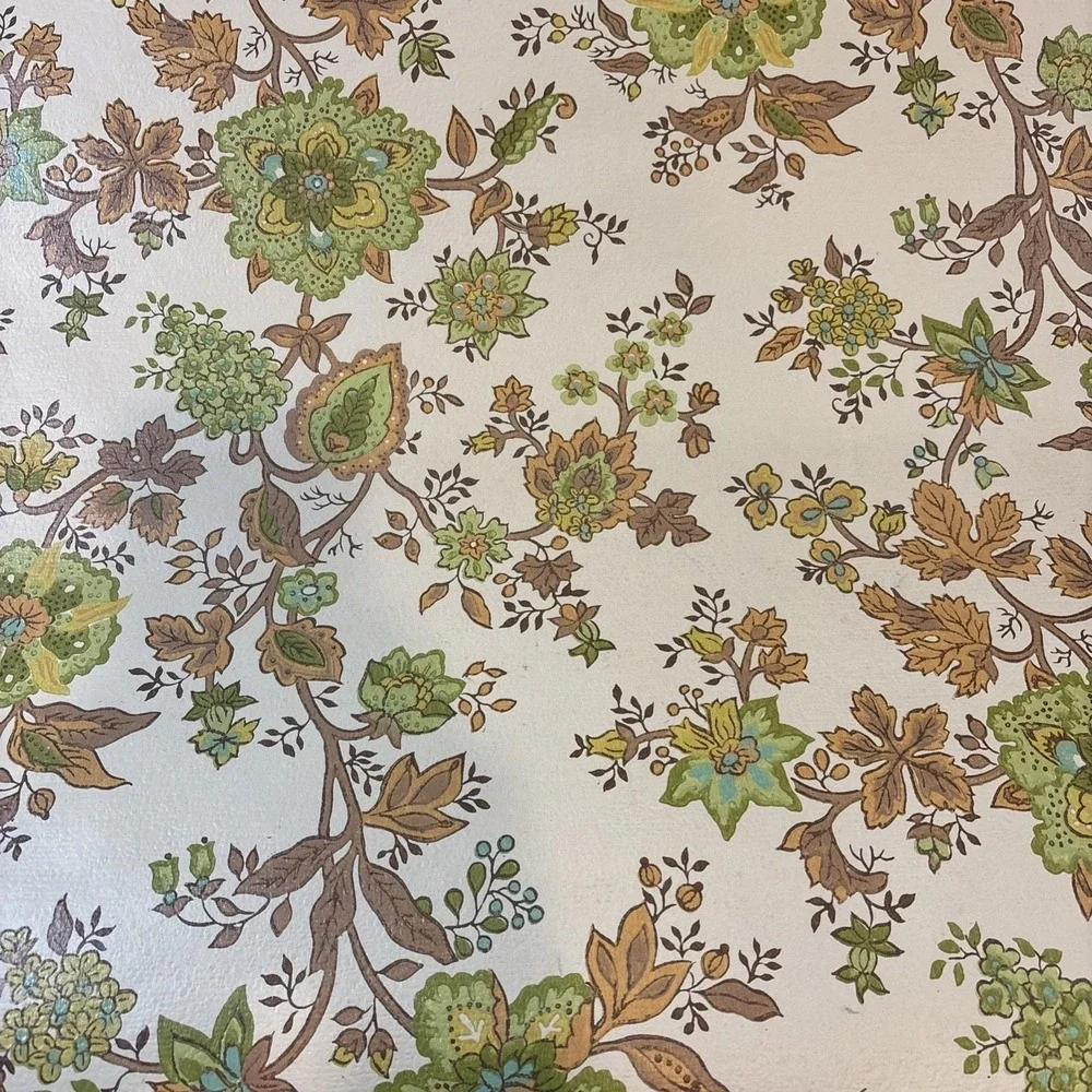 Vintage 1970s Hanging Plant Floral Flowers Wallpaper Double Rolls Set of 2 Green